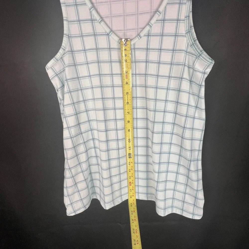 Eddie Bauer Womens Sleepwear Tank Top Blue White Plaid V-Neck Small VDR 409